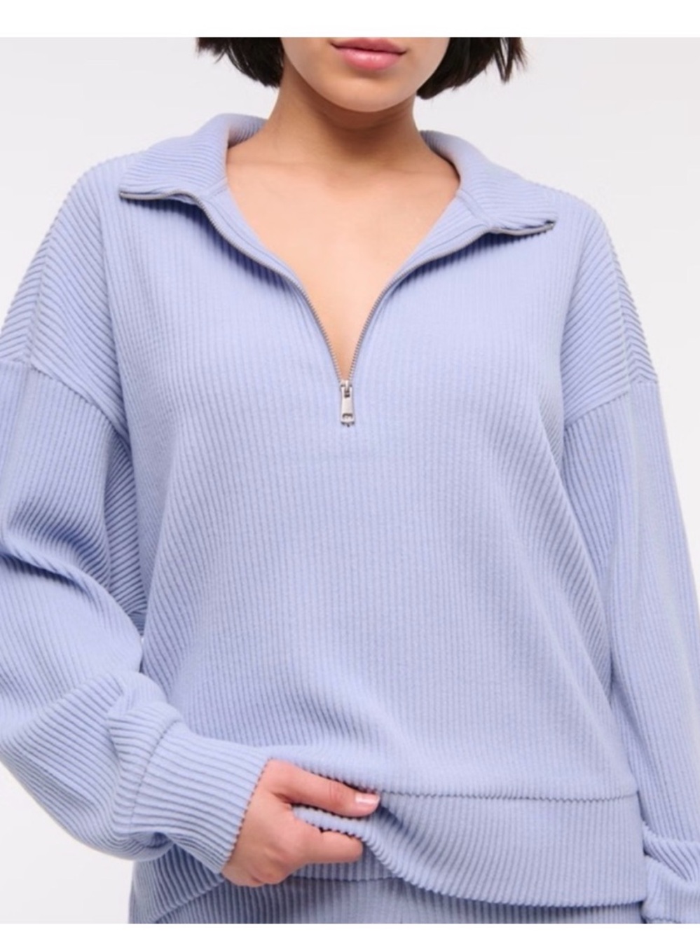 Abercrombie & Fitch Lounge Brushed Rib Half Zip Long Sleeve Top Size S/M